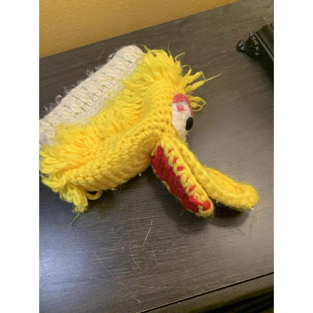 Vintage Sesame Street Big Bird Kids Childs Hand Knit Bonnet Muppet Hat JCPenney